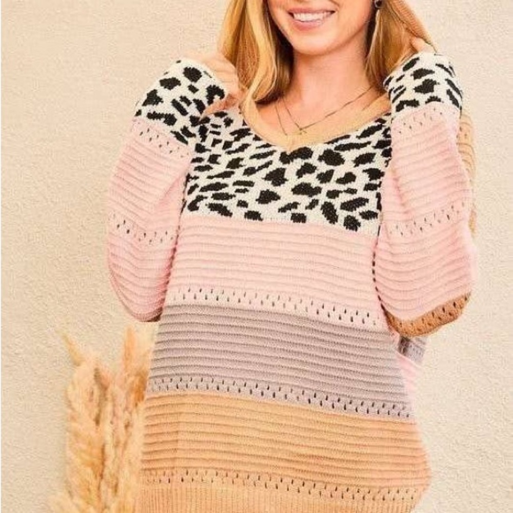 Leopard Print Colorblock Hoodie Sweater